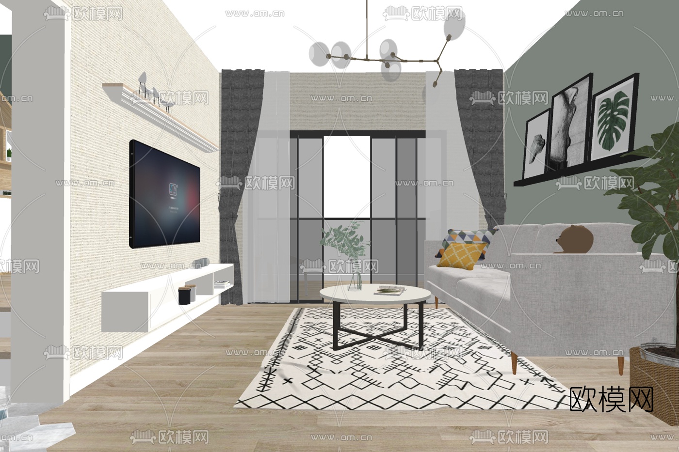 现代简约客厅免费su模型下载
