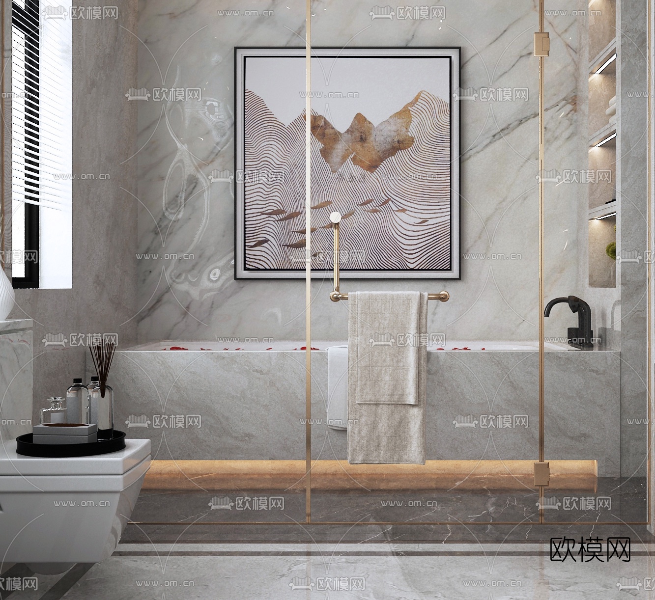 现代轻奢卫生间浴室3d模型下载（渲染图2）