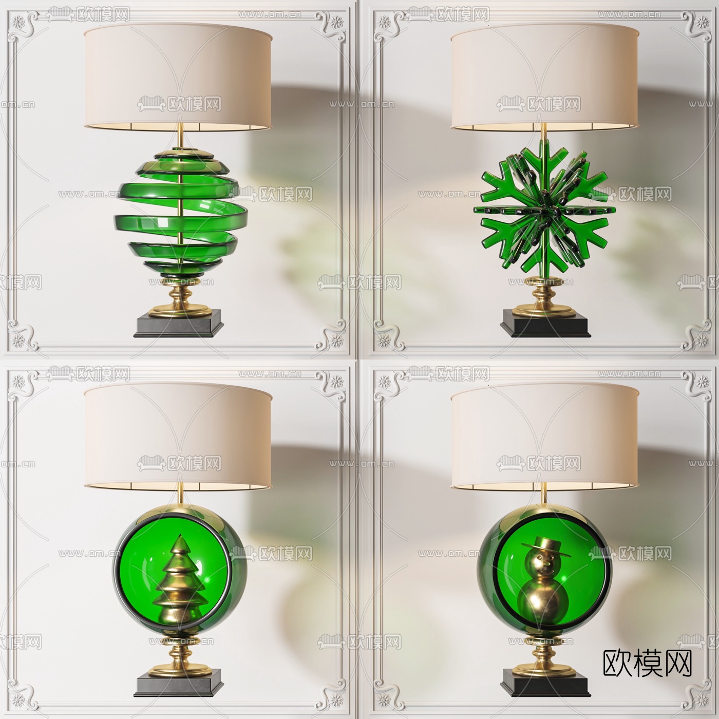 现代翡翠雪花雪人台灯3d模型下载（渲染图1）