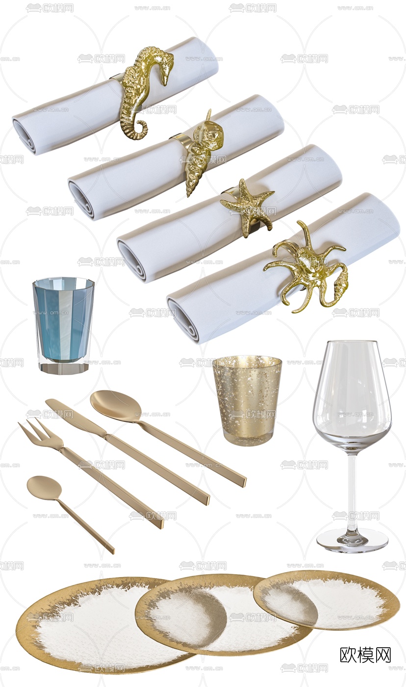 美式大理石条形餐桌椅3d模型下载（渲染图3）