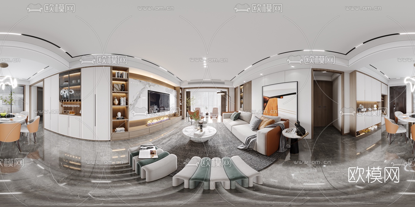 现代轻奢客餐厅vr全景3d模型