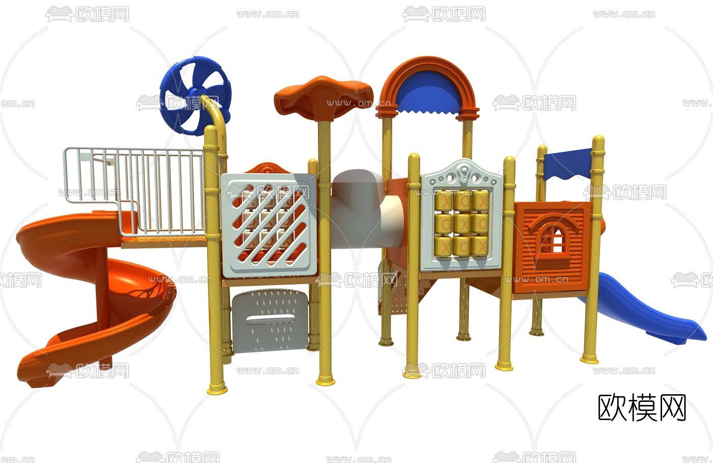 现代儿童滑梯游乐设施3d模型下载（渲染图2）