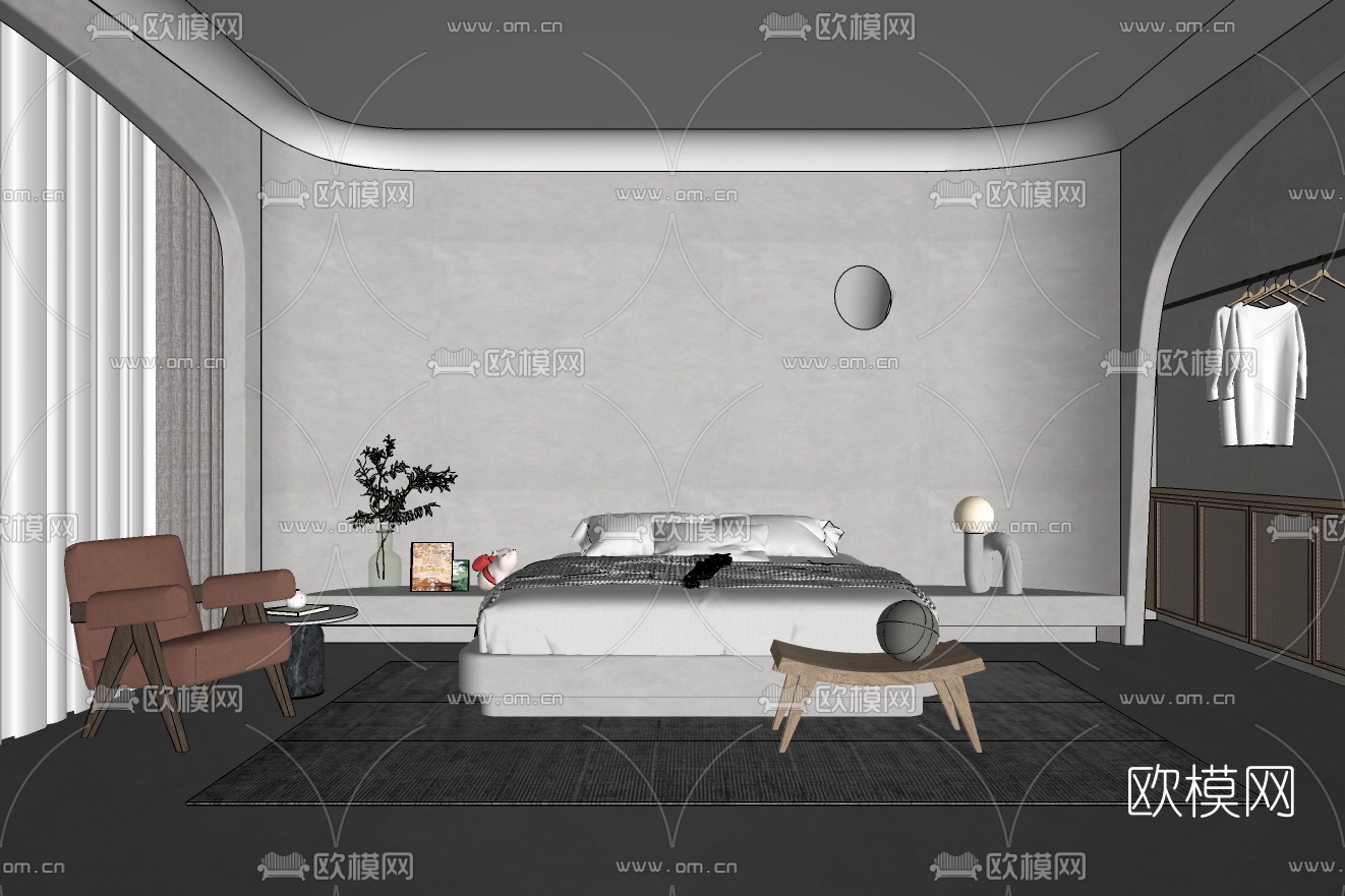 现代极简卧室su模型