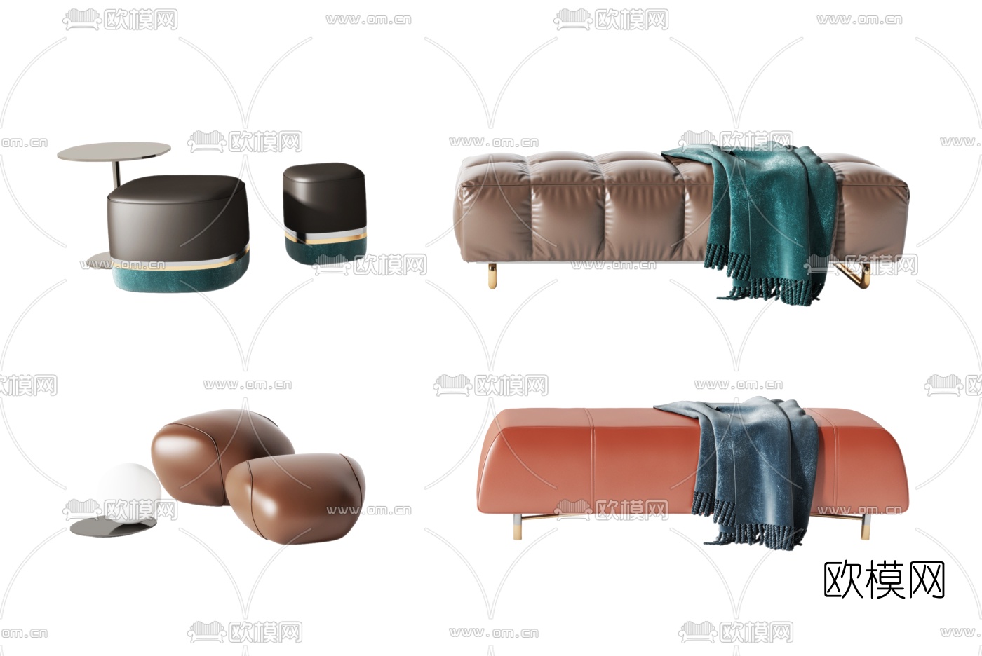 现代皮革脚踏3d模型下载（渲染图1）