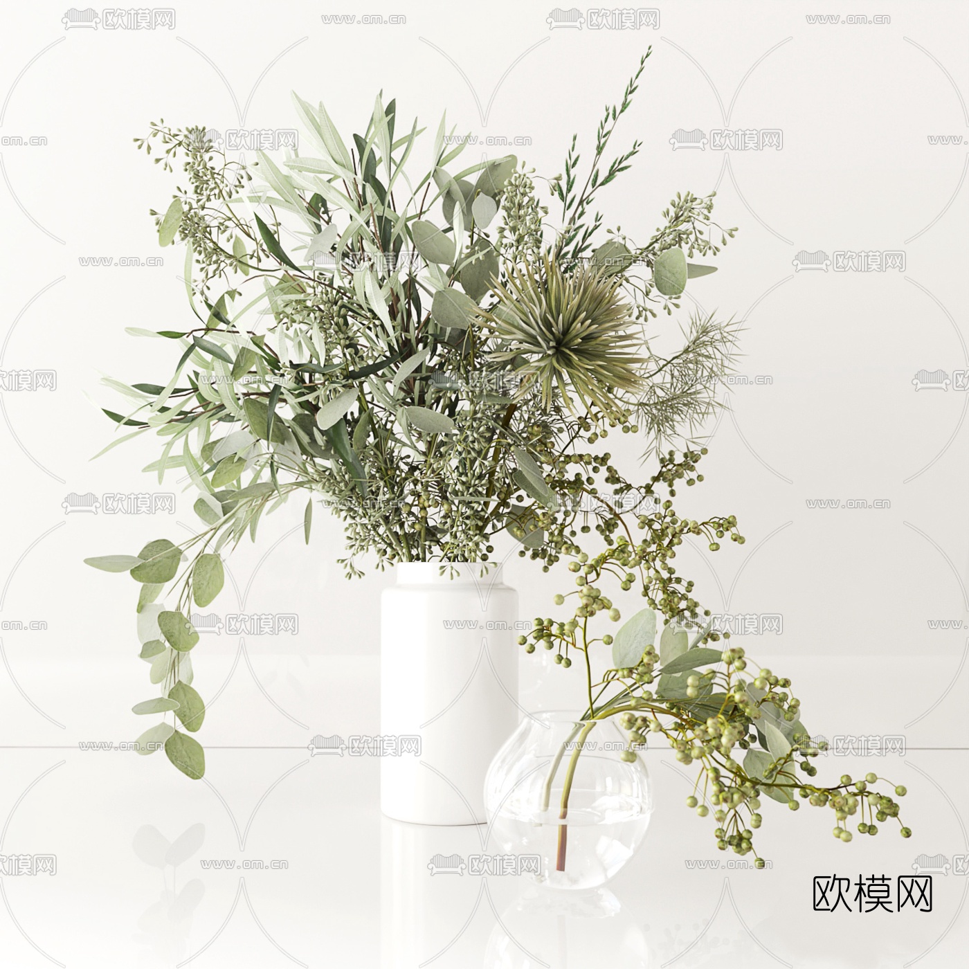 现代花瓶花卉3d模型下载（渲染图1）