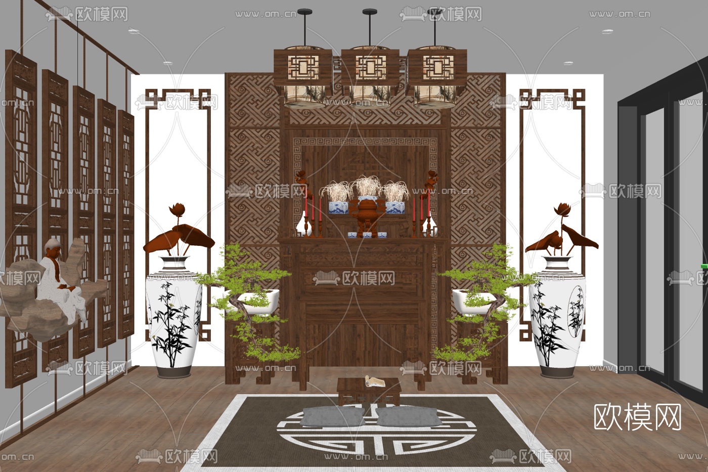 新中式佛龛祭祀台su模型下载