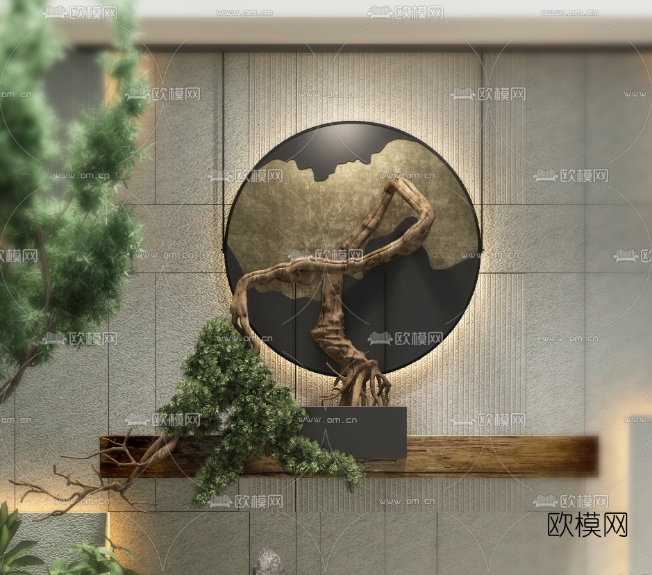 新中式绿植景观山石小品3d模型下载（渲染图2）