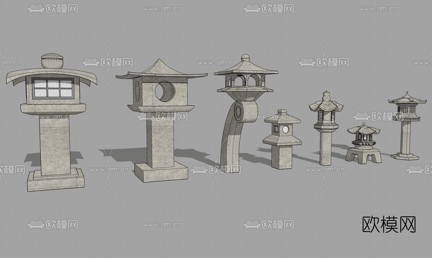 中式庭院石灯su模型下载