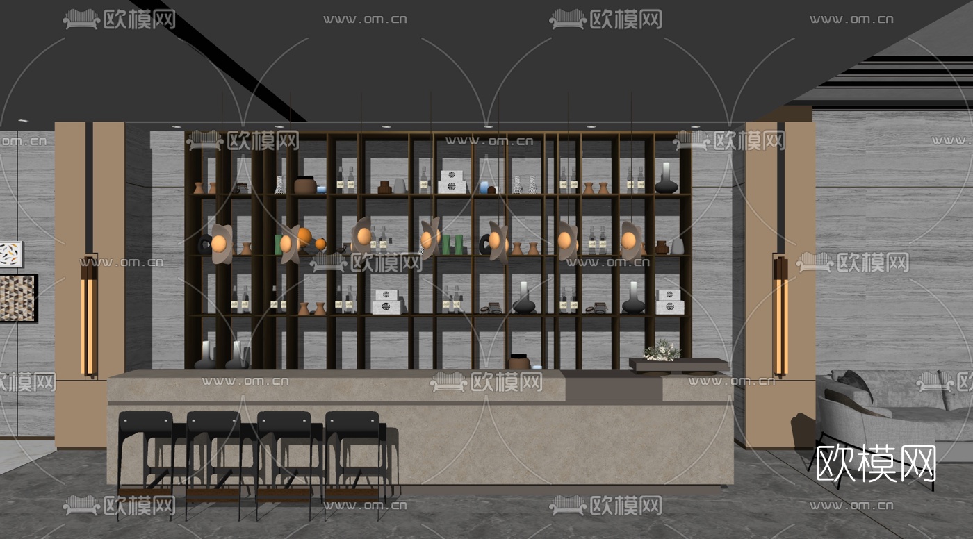 现代酒店大堂su模型下载（渲染图2）