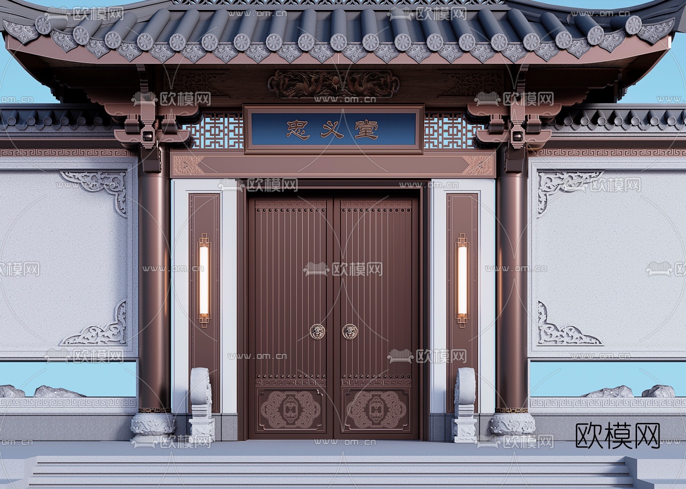 中式古建大门门头3d模型