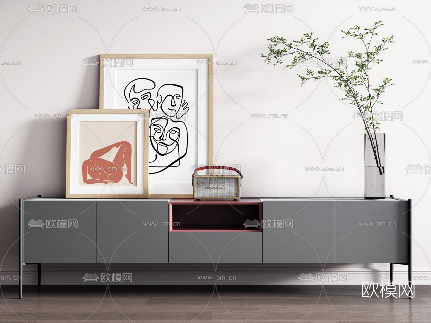 现代高级灰电视柜3d模型下载