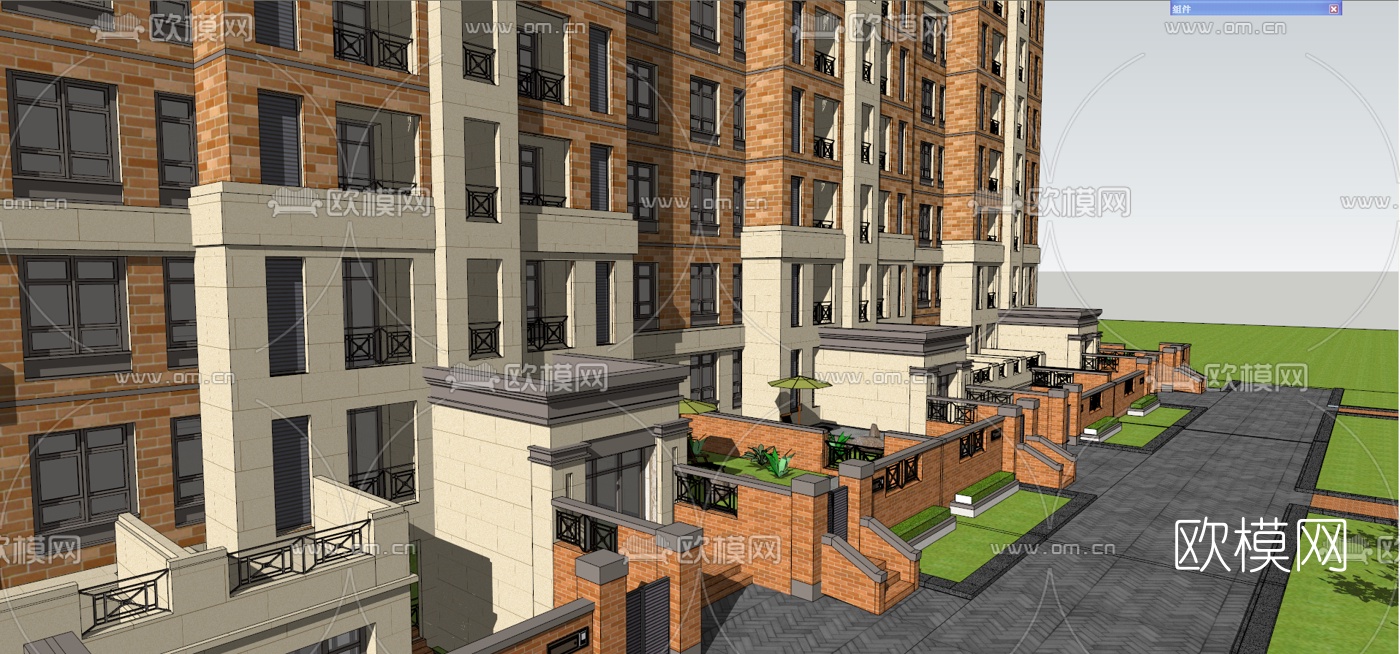 新古典小高层公寓楼su模型下载（渲染图7）