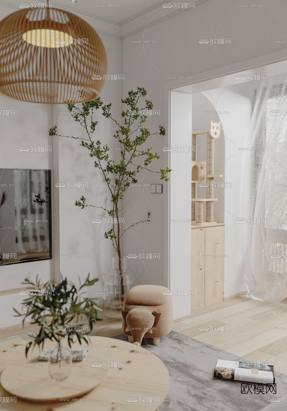 北欧客厅餐厅3d模型下载（渲染图2）