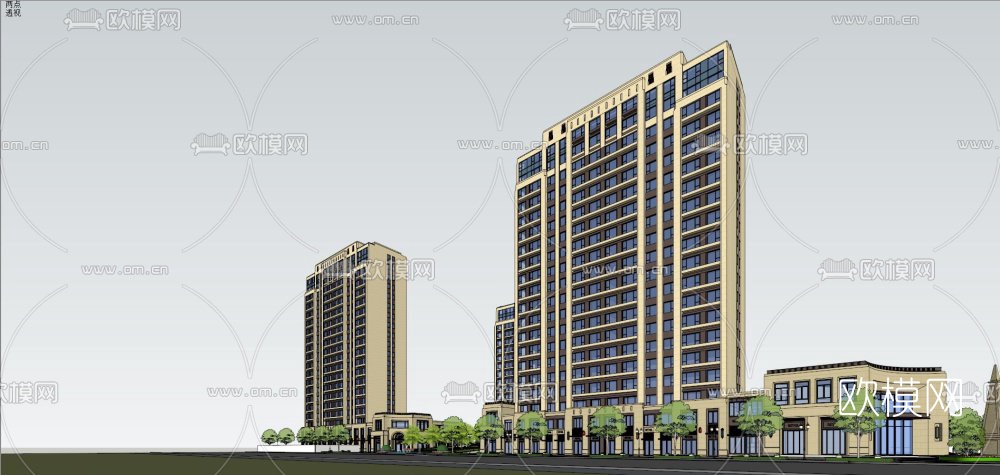 简欧高层住宅楼鸟瞰su模型下载（渲染图2）