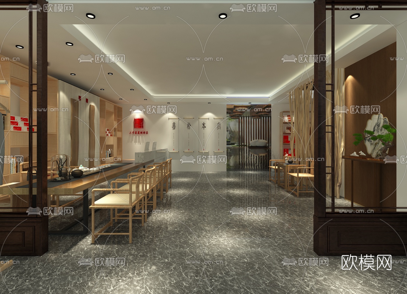 新中式茶楼免费3d模型下载（渲染图1）