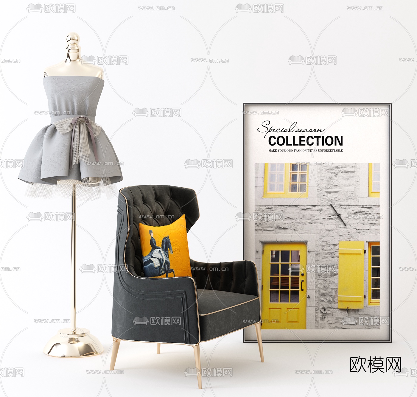 简欧布艺休闲椅3d模型下载