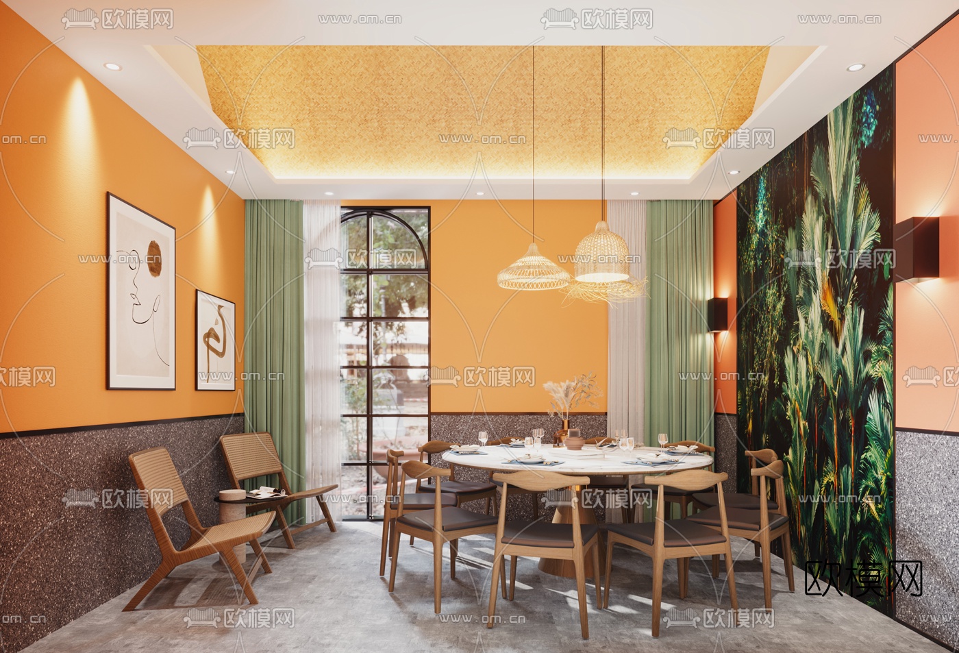 北欧休闲西餐厅3d模型下载（渲染图3）