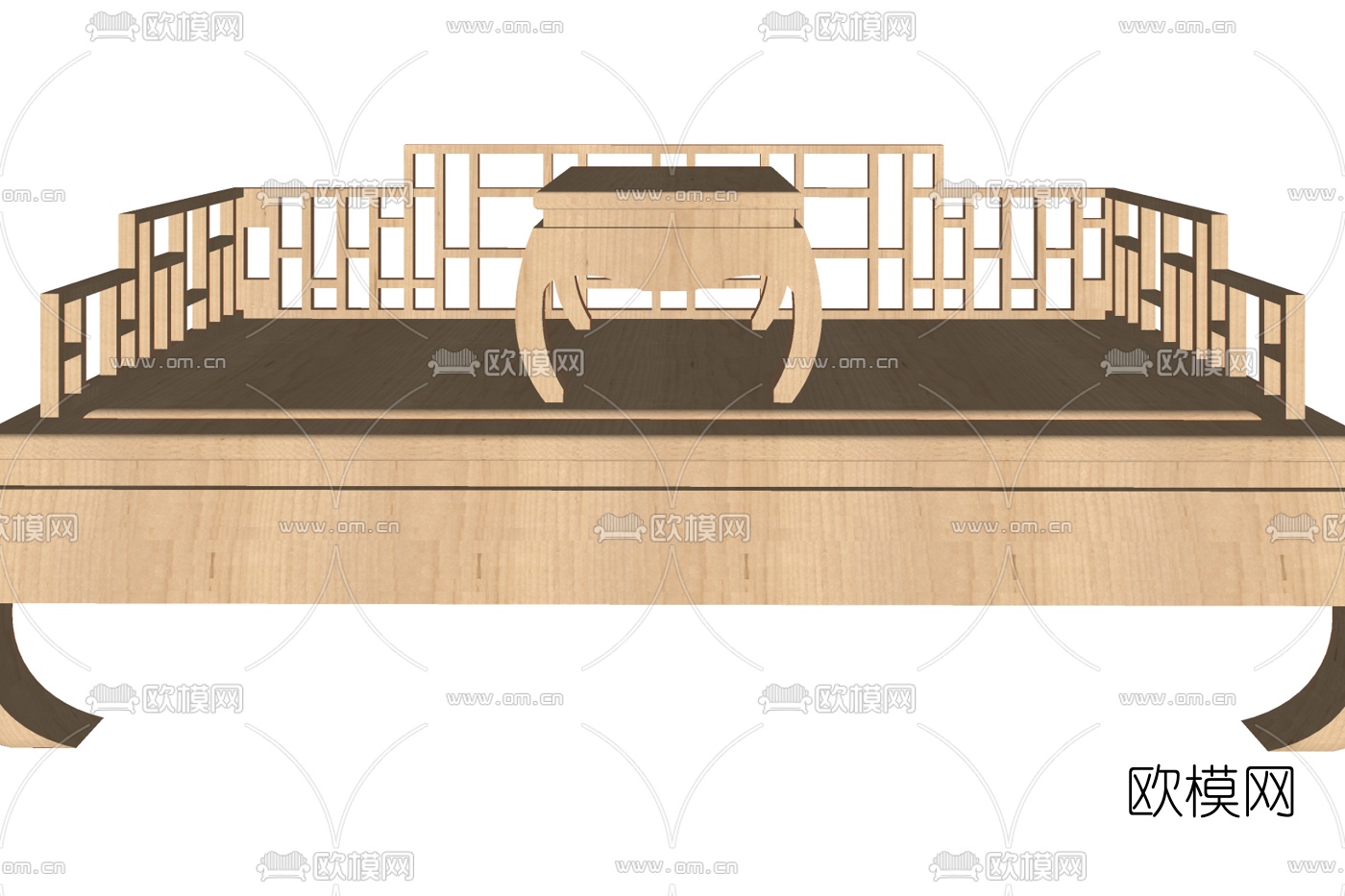 新中式实木罗汉床su模型下载