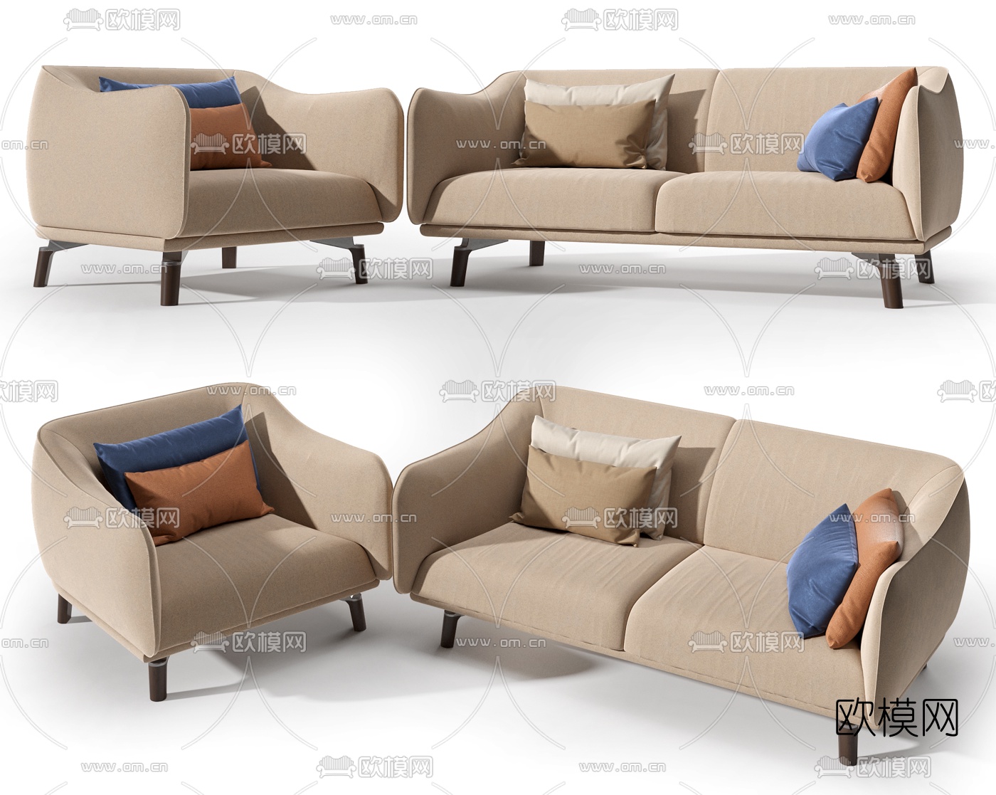 Giorgetti 现代布艺双人沙发3d模型下载