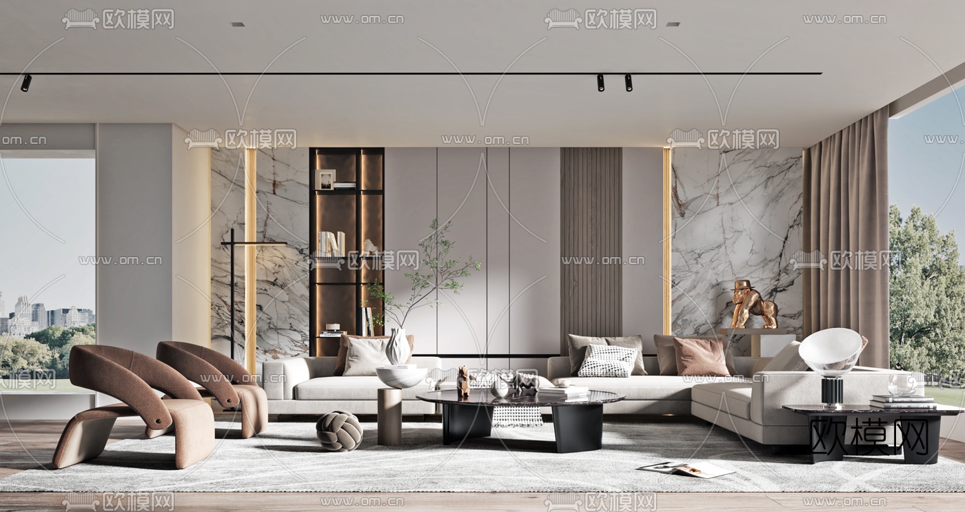 现代布艺转角沙发组合3d模型下载