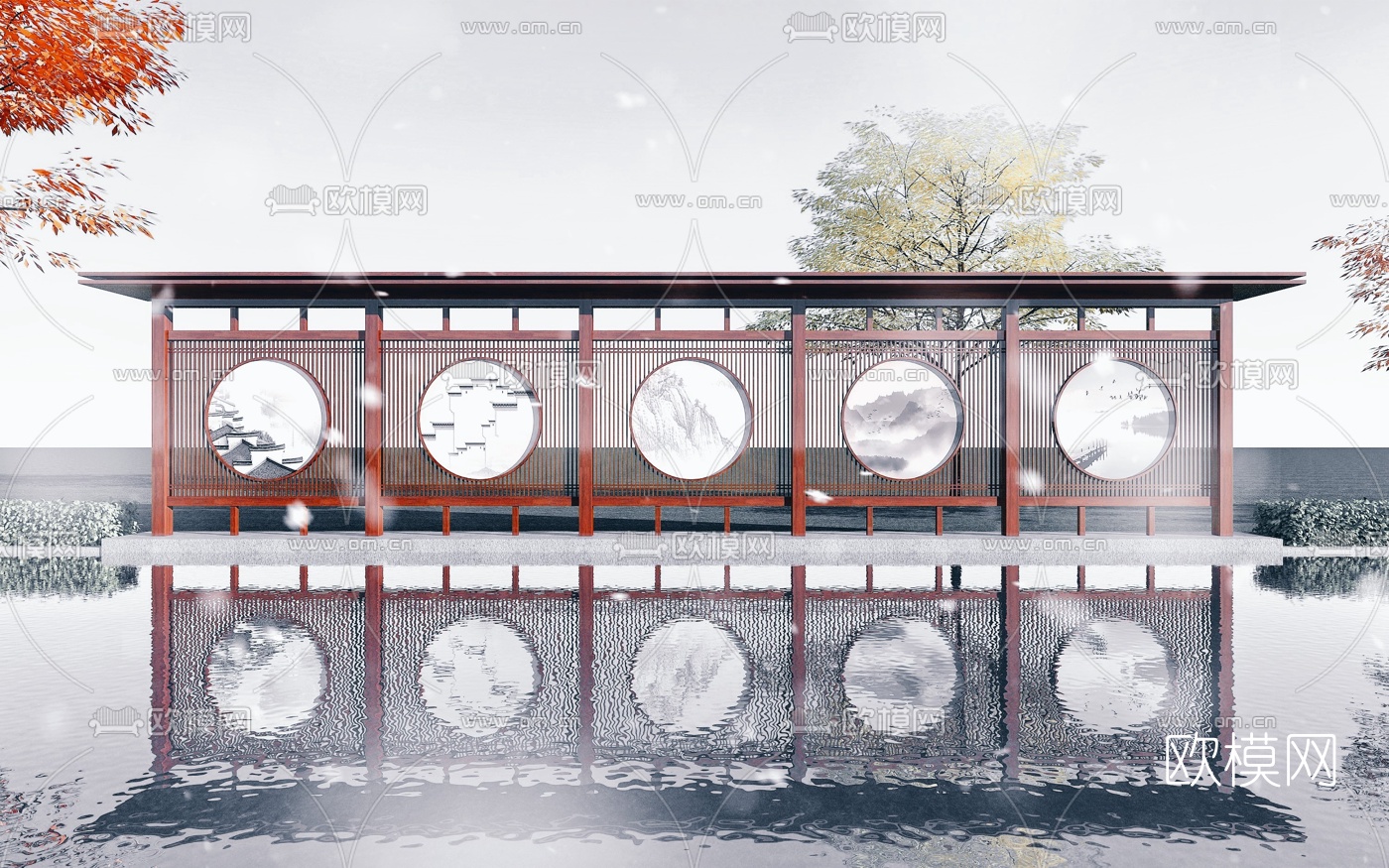 新中式候车亭3d模型下载