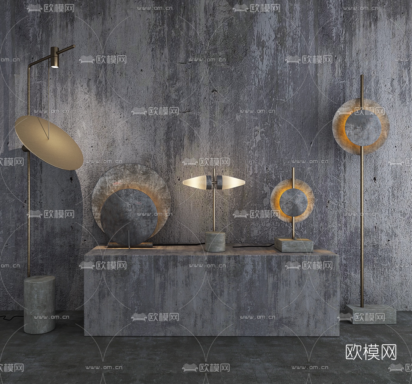 工业风金属台灯落地灯3d模型下载