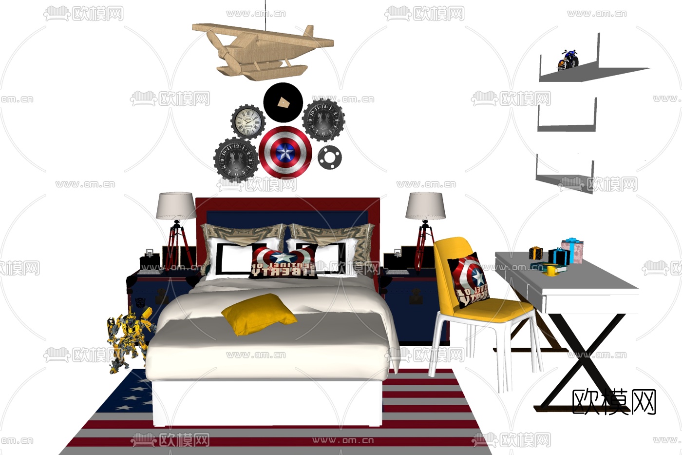 现代儿童床su模型下载