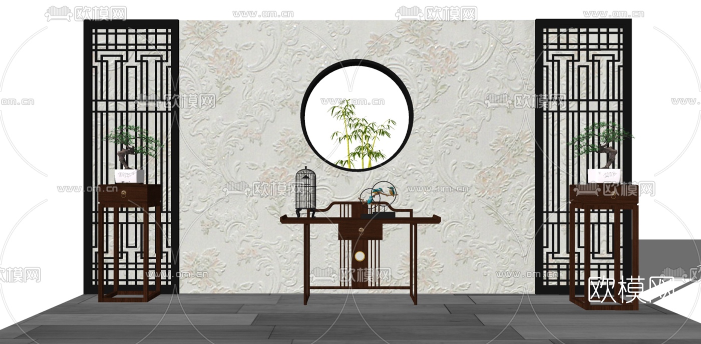 中式玄关柜su模型下载