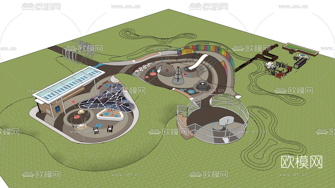 现代儿童游乐场鸟瞰规划su模型下载（渲染图1）