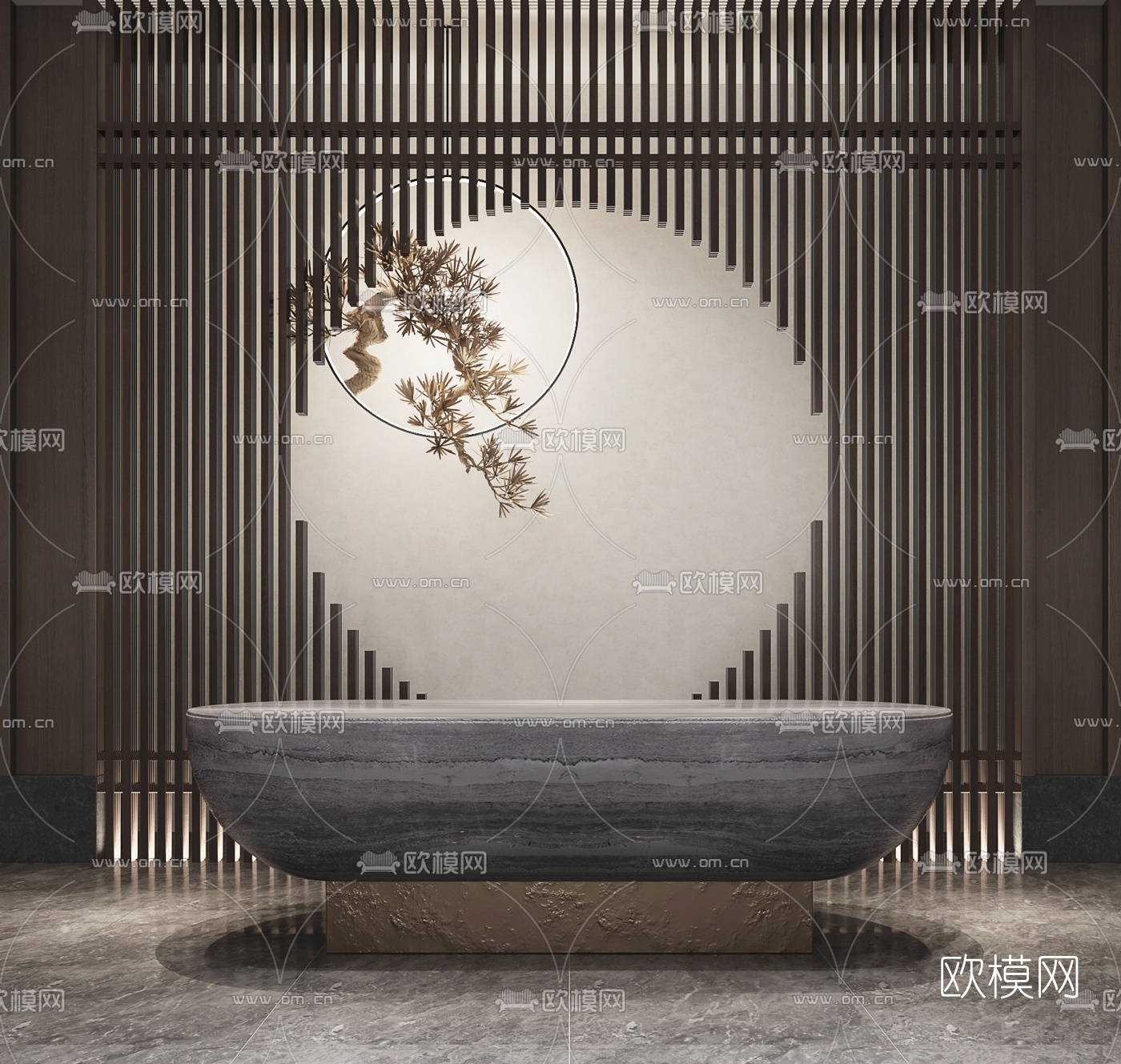 新中式前台接待台su模型下载（渲染图1）