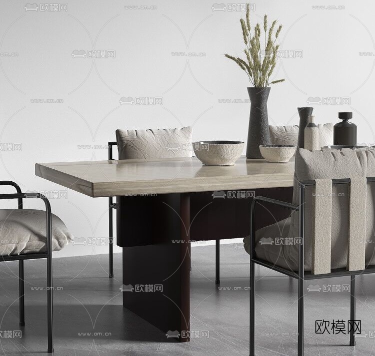 现代条形餐桌椅3d模型