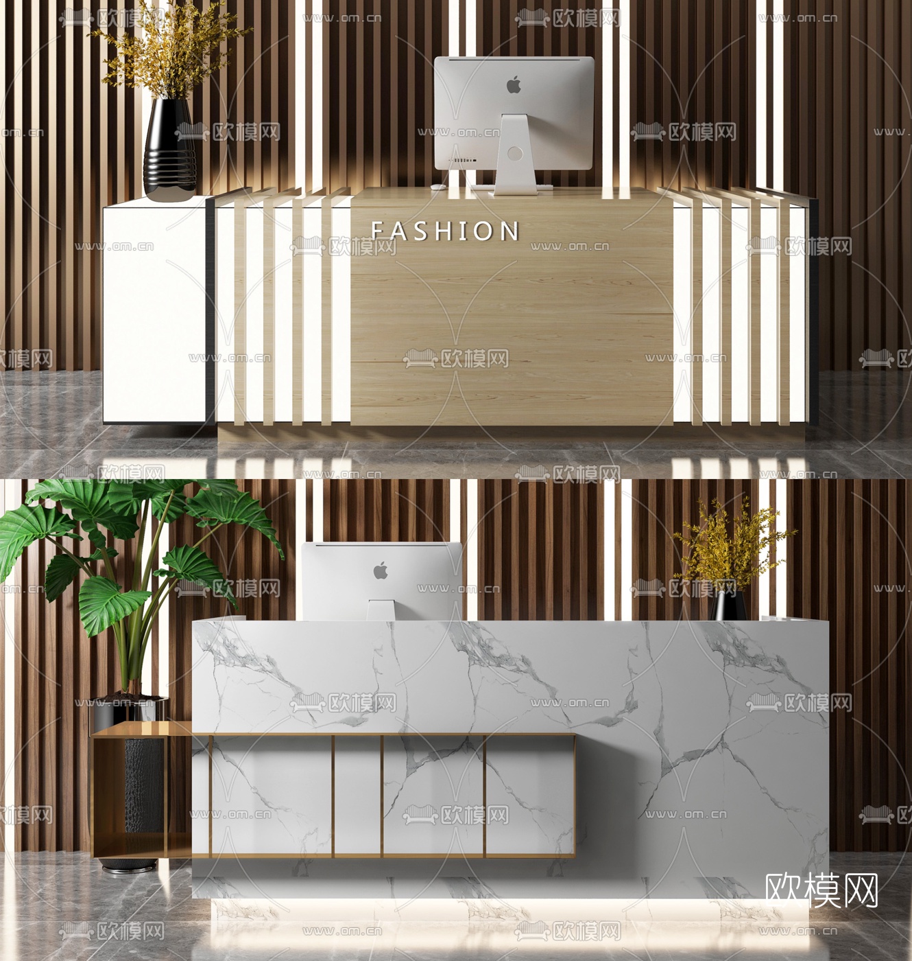 现代轻奢前台接待台3d模型下载（渲染图1）