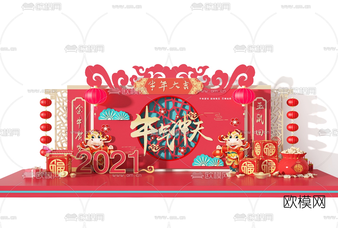 新中式新年装饰美陈3d模型