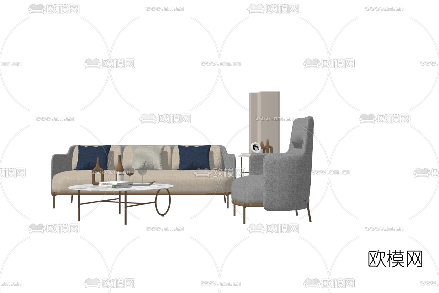 现代布艺组合沙发su模型下载