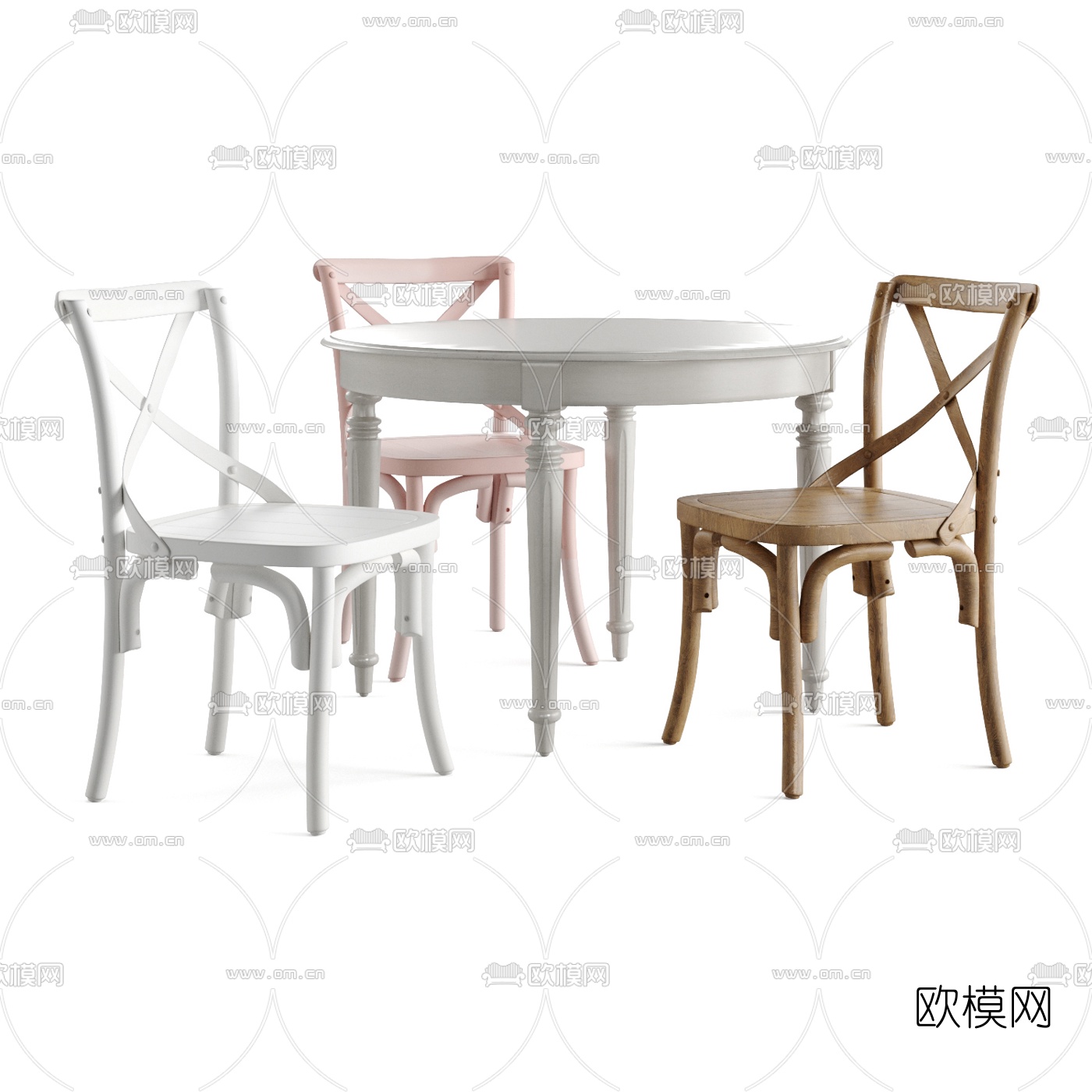 美式圆形餐桌椅3d模型下载