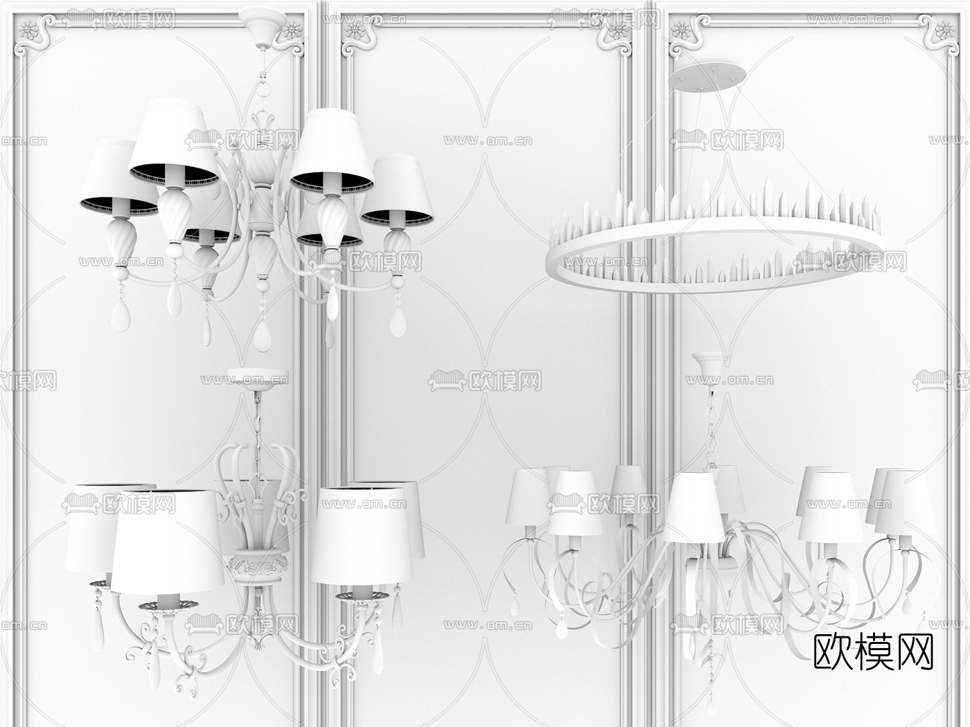 美式多头吊灯组合3d模型下载（渲染图2）