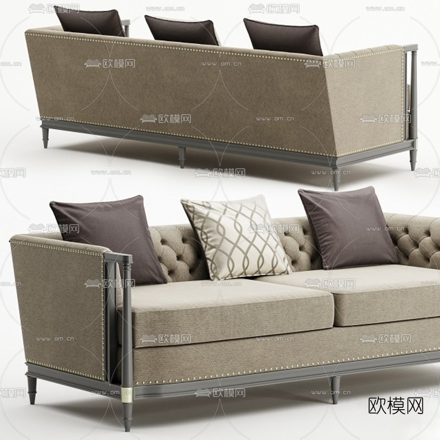 现代布艺双人沙发3d模型下载（渲染图2）