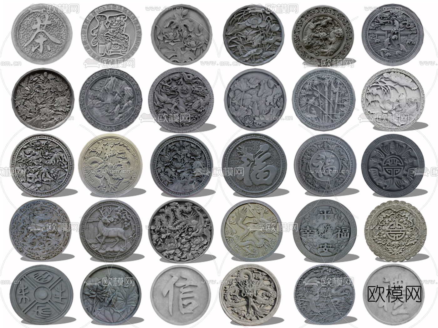 中式圆形砖雕2d组件su模型下载