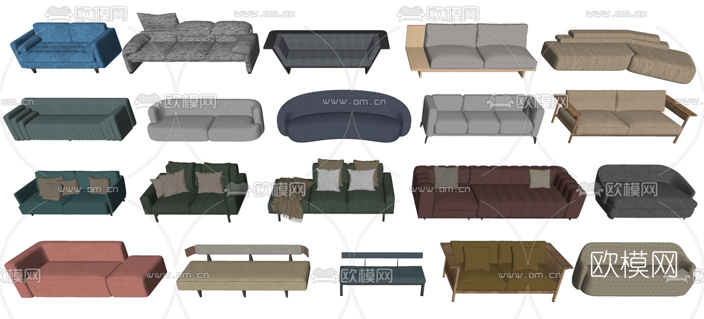 现代布艺多人沙发su模型下载（渲染图1）