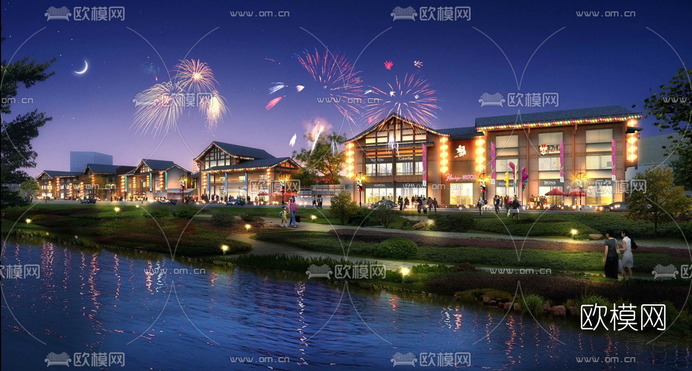 现代湖滨商业街3d模型