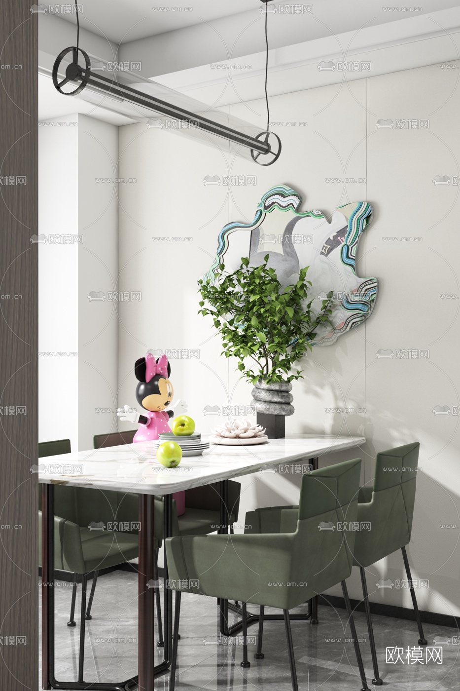 羽果设计 现代方形餐桌椅3d模型下载