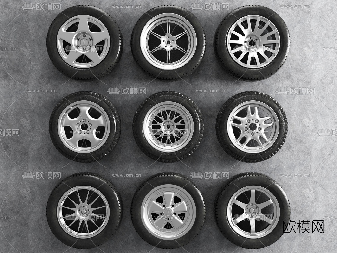 现代汽车轮胎组合3d模型下载