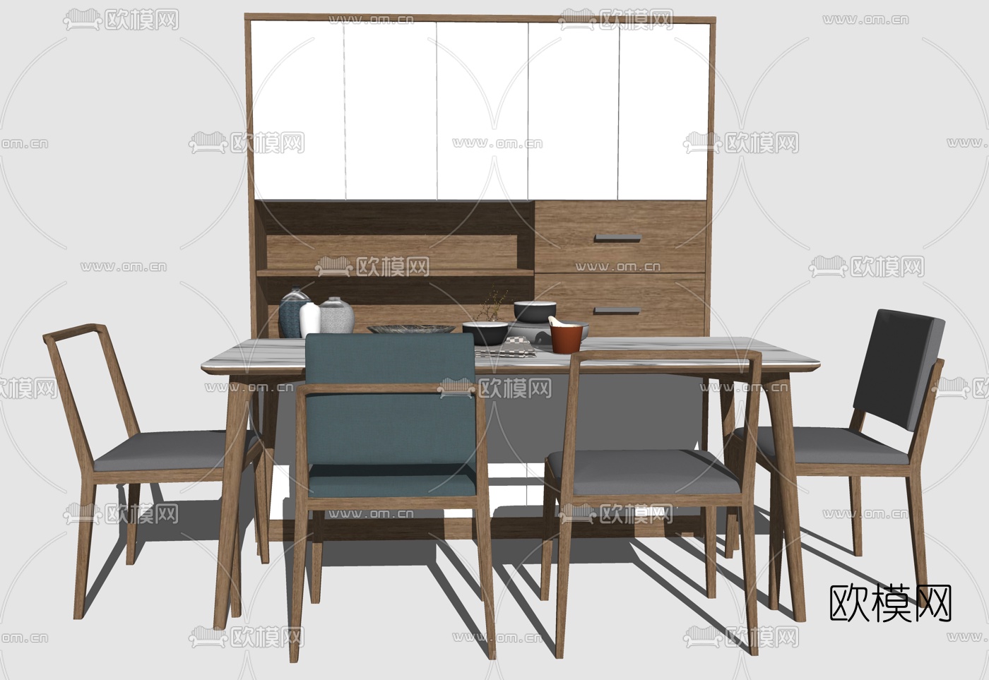 北欧实木餐桌椅su模型下载