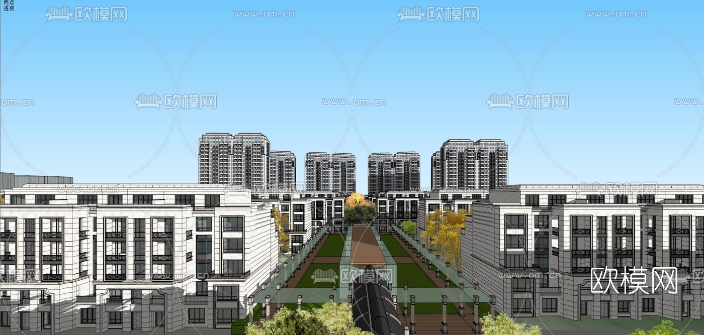 新古典小区住宅园林景观su模型下载（渲染图10）