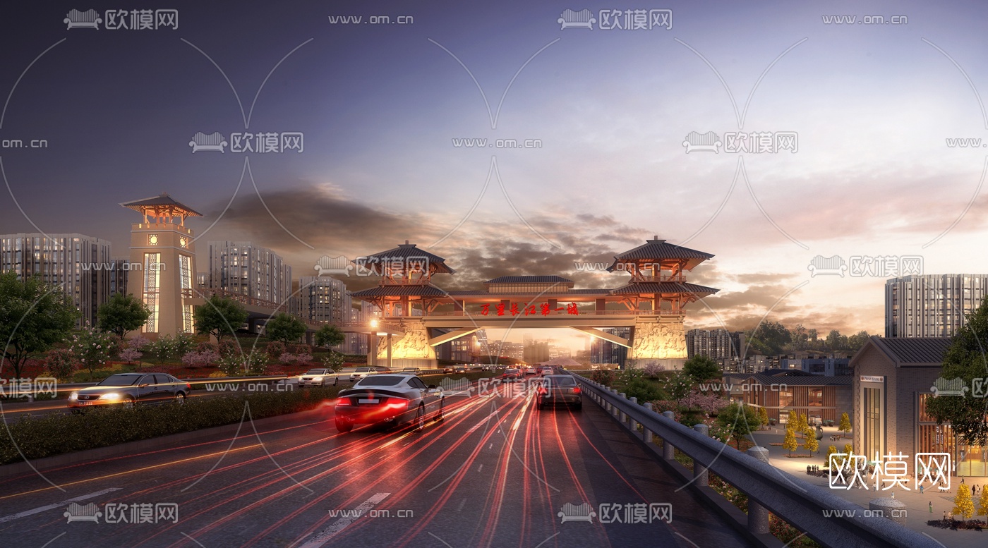 新中式城市过街天桥3d模型下载_ID10024342_3dmax免费模型-欧模网