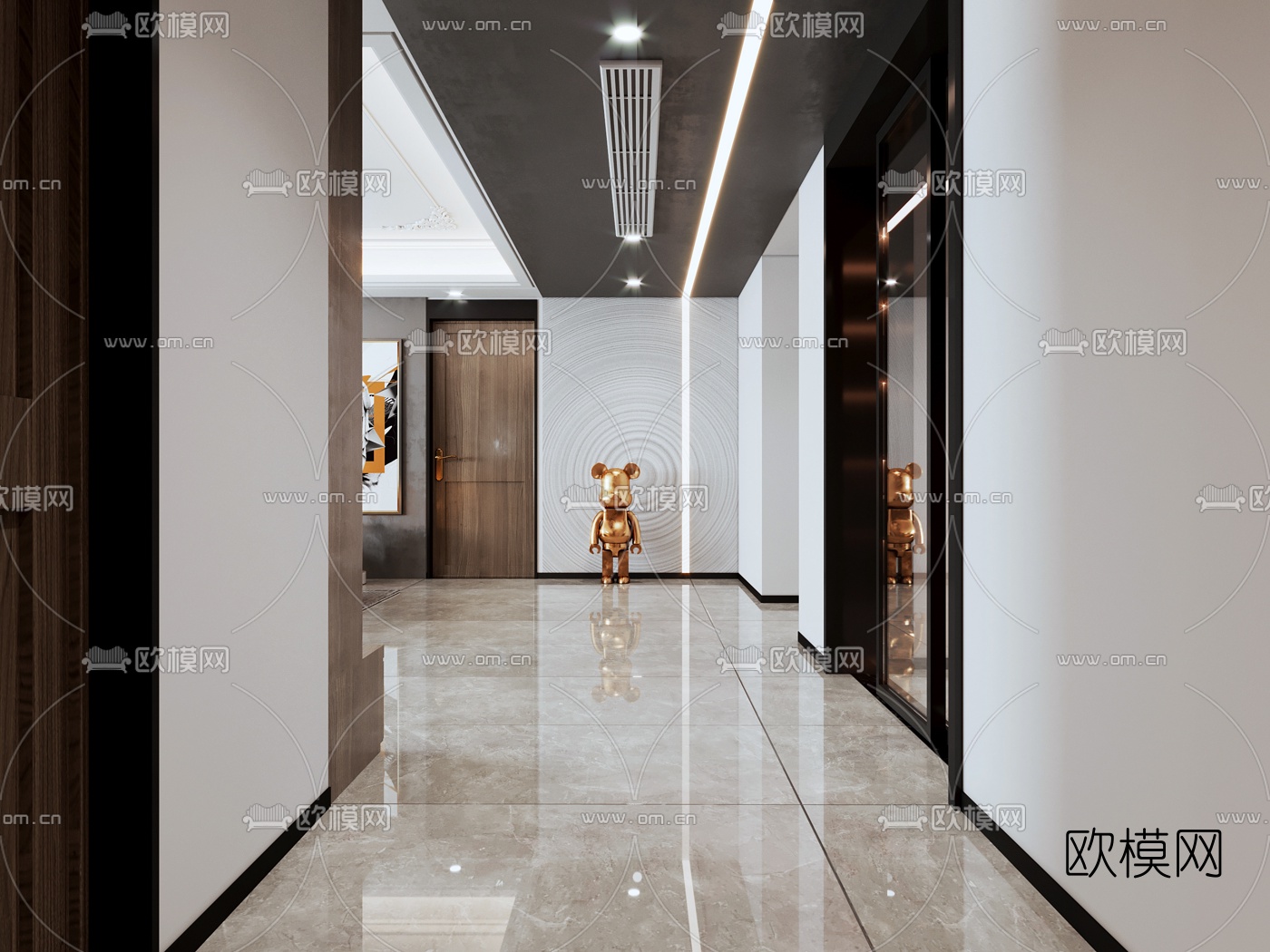 现代轻奢客厅餐厅3d模型