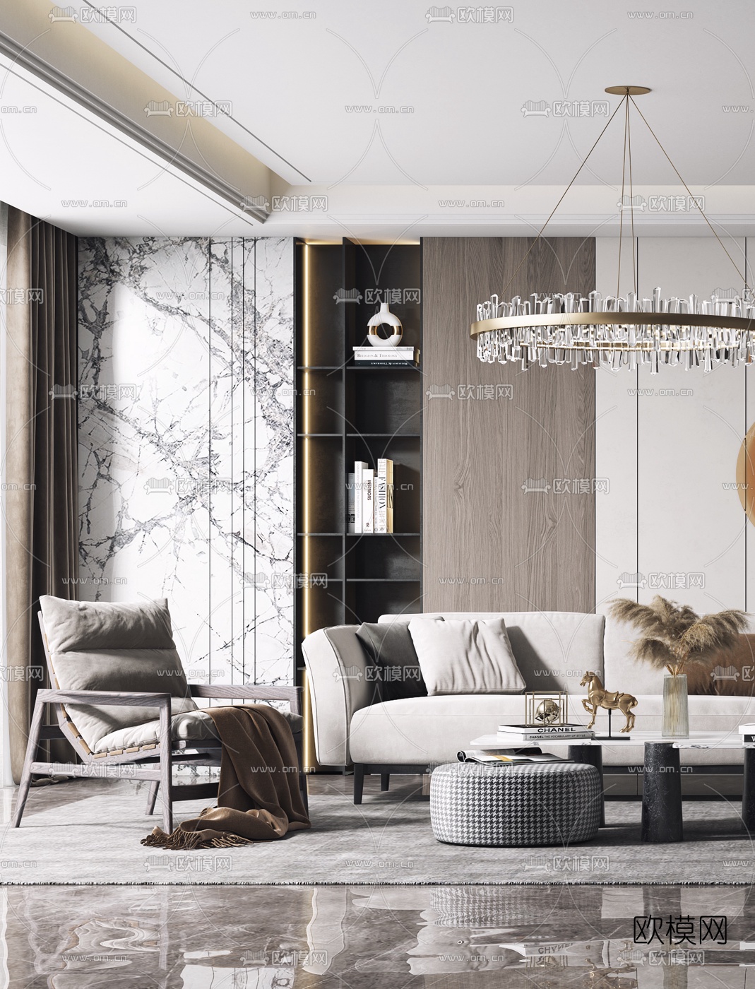 现代布艺沙发组合3d模型下载（渲染图2）