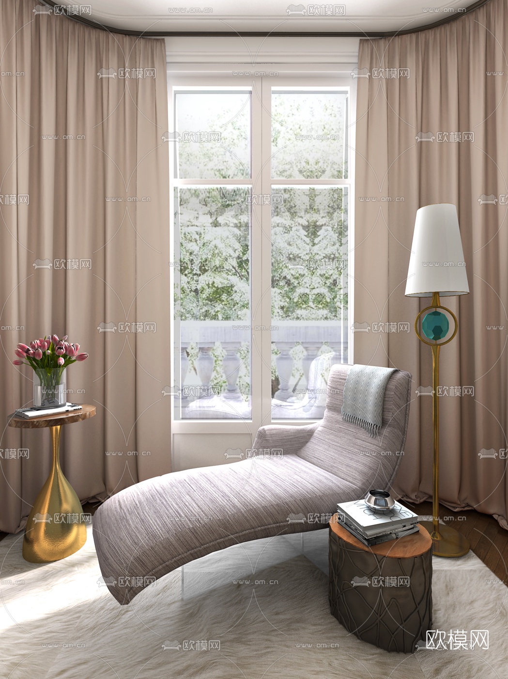 Chahan Minassian设计 现代贵妃椅组合3D模型下载（渲染图1）