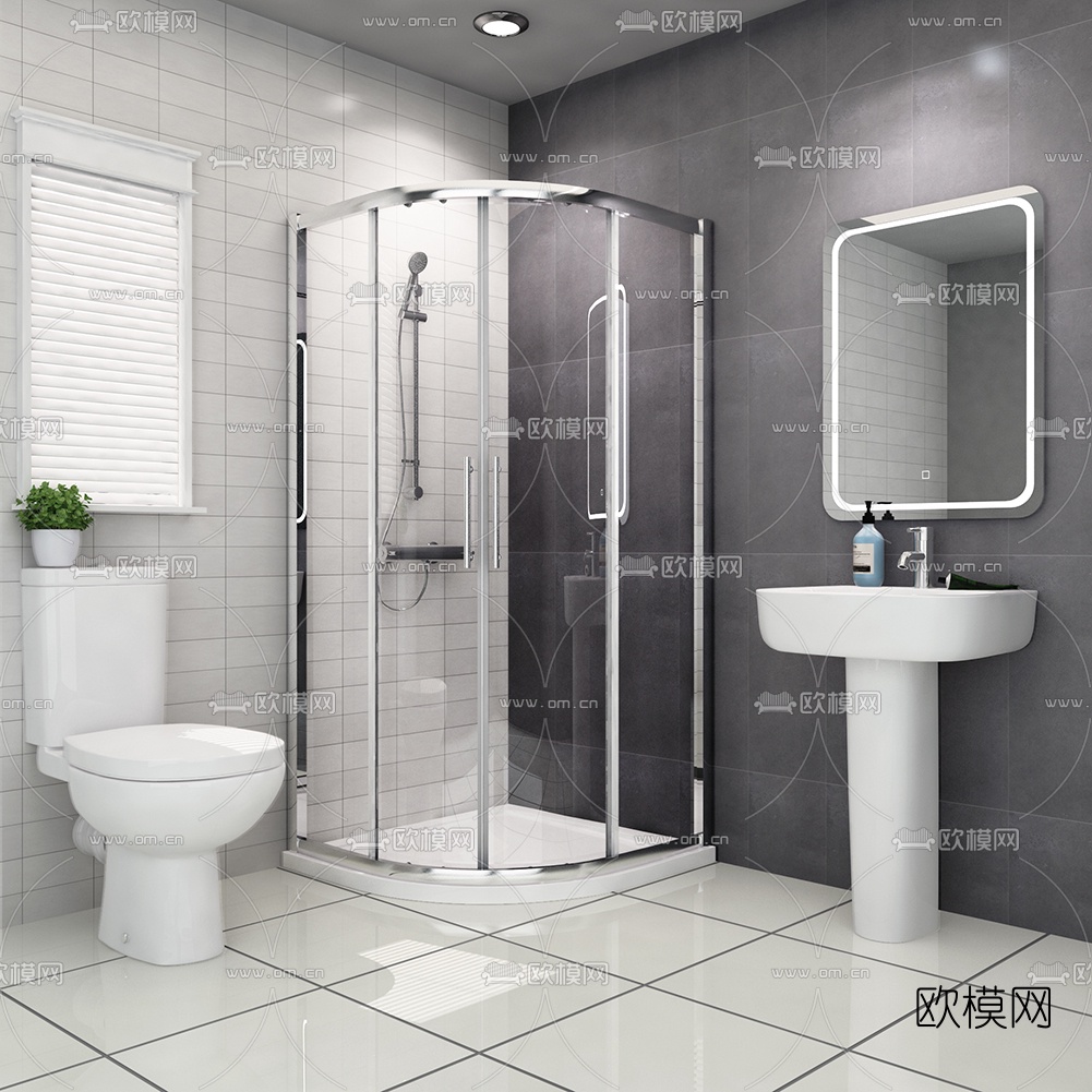 现代淋浴干湿分区隔断马桶3d模型下载