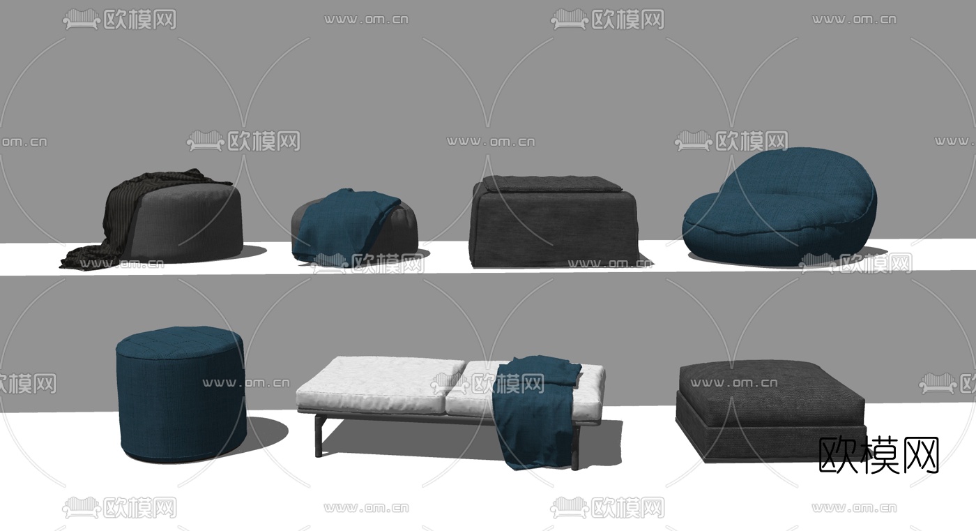 现代沙发坐敦脚踏su模型下载